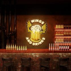 custom logo beer drinks and wings mascot artwork led neon sign light 1