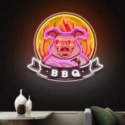 custom mascot of pig for bbq in badge artwork led neon sign light 1