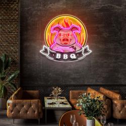 custom mascot of pig for bbq in badge artwork led neon sign light 2