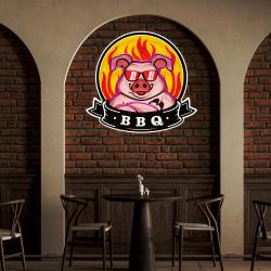 custom mascot of pig for bbq in badge artwork led neon sign light 3