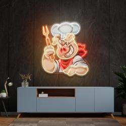 custom name chef pig with evil smile artwork led neon sign light 1