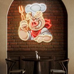 custom name chef pig with evil smile artwork led neon sign light 3