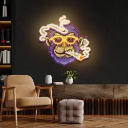 custom name cool monkey stoner cannabis smoking artwork led neon sign light 2