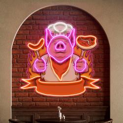 custom name cute chef pig delicious bbq meat logo artwork led neon sign light 1