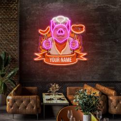 custom name cute chef pig delicious bbq meat logo artwork led neon sign light 2