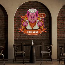 custom name cute chef pig delicious bbq meat logo artwork led neon sign light 3