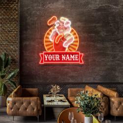 custom name cute chef pig holding grill artwork led neon sign light 2