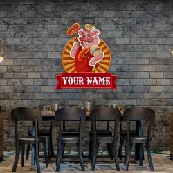 custom name cute chef pig holding grill artwork led neon sign light 3