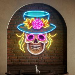 custom name dead day party sugar skull or halloween decor artwork led neon sign light 1