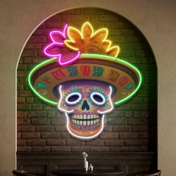 custom name dead day party sugar skull or halloween holiday artwork led neon sign light 1 1