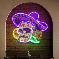 custom name dia de muertos mexican sugar skull artwork led neon sign light 1