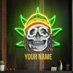 custom name dreadlock rastaman skull jamaican leaf weed artwork led neon sign light 0