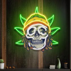 custom name dreadlock rastaman skull jamaican leaf weed artwork led neon sign light 1