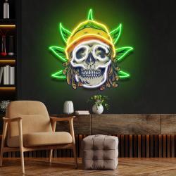 custom name dreadlock rastaman skull jamaican leaf weed artwork led neon sign light 2