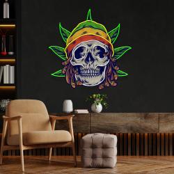 custom name dreadlock rastaman skull jamaican leaf weed artwork led neon sign light 3
