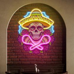 custom name mexican dia de los muertos skull artwork led neon sign light 1