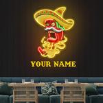custom name mexican red hot chili pepper with hat artwork led neon sign light 0