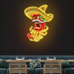 custom name mexican red hot chili pepper with hat artwork led neon sign light 1