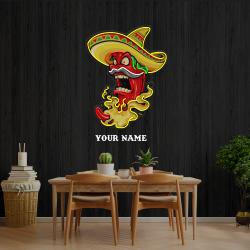 custom name mexican red hot chili pepper with hat artwork led neon sign light 3