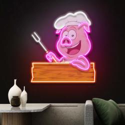 custom name pig bbq chef artwork led neon sign light 1