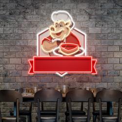 custom name pig with meat dishes for bbq restaurants artwork led neon sign light 1