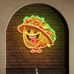 custom your brand taco with a big smile and a sombrero artwork led neon sign light 1