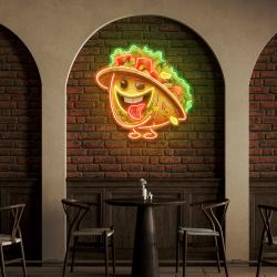 custom your brand taco with a big smile and a sombrero artwork led neon sign light 2