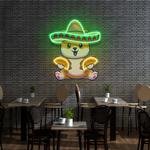 cute dog eating tacos with sombreno hat artwork led neon sign light 0