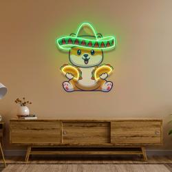cute dog eating tacos with sombreno hat artwork led neon sign light 1