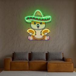 cute dog eating tacos with sombreno hat artwork led neon sign light 2