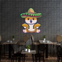 cute dog eating tacos with sombreno hat artwork led neon sign light 3