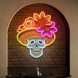 dead day party sugar skull or halloween holiday artwork led neon sign light 1