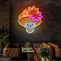 dead day party sugar skull or halloween holiday artwork led neon sign light 2