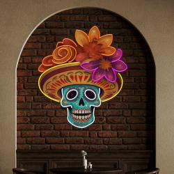 dead day party sugar skull or halloween holiday artwork led neon sign light 3