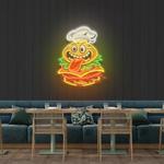 funny burger chef logo mascot artwork led neon sign light 0