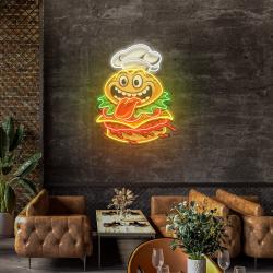 funny burger chef logo mascot artwork led neon sign light 1
