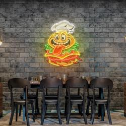 funny burger chef logo mascot artwork led neon sign light 2