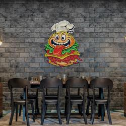 funny burger chef logo mascot artwork led neon sign light 3