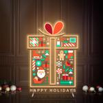 gift box led neon sign with holiday icons and happy holidays message 0