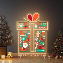 gift box led neon sign with holiday icons and happy holidays message 1