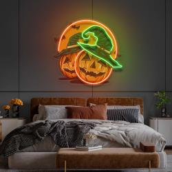 halloween pumpkin and red moon artwork led neon sign light 1