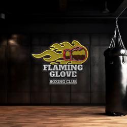 logo flaming glove boxing club artwork led neon sign light 2