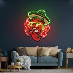 mexican chili pepper cartoon mascot artwork led neon sign light 1