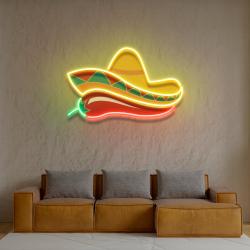 mexican sombrero hat with chili for restaurant artwork led neon sign light 1
