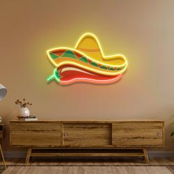 mexican sombrero hat with chili for restaurant artwork led neon sign light 2
