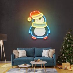 penguin with xmas hat art work led neon sign light 1
