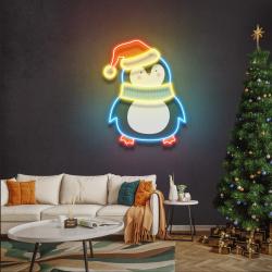 penguin with xmas hat art work led neon sign light 2