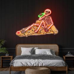 pop art skull drunk on pizza artwork led neon sign light 2