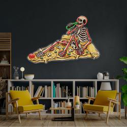 pop art skull drunk on pizza artwork led neon sign light 3