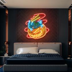 pumpkin ramen monster with halloween artwork led neon sign light 1